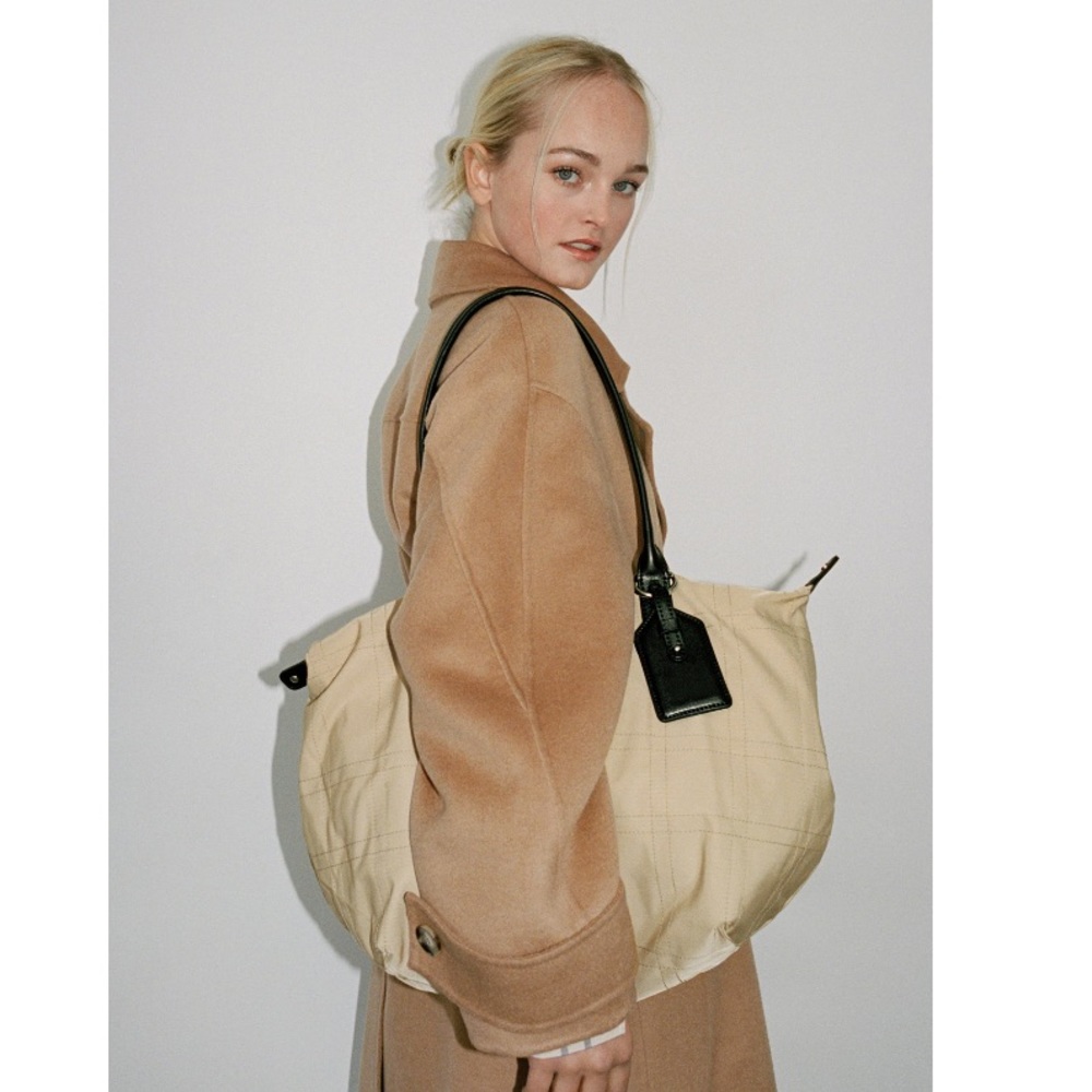Zara Beige Nylon Tote Bag